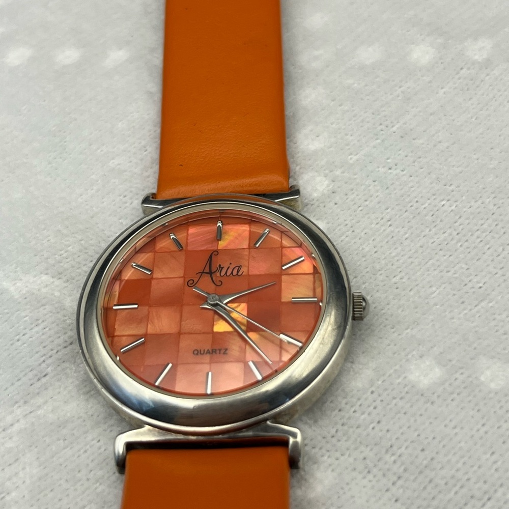 Aria 925 Sterling Silver Case Genuine Leather Quartz Women's WatchNew Battery -2